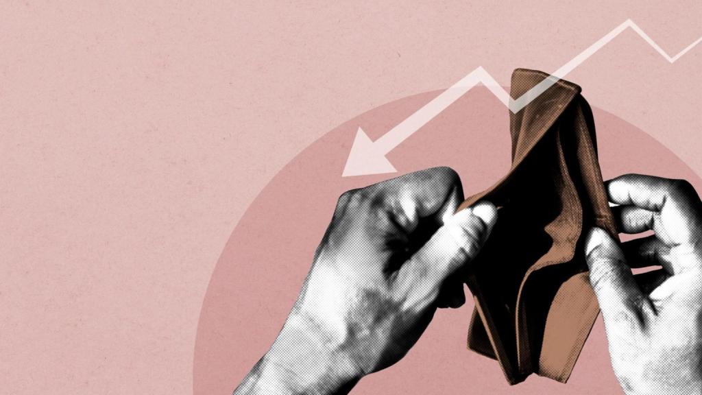 Cartera vacía y gráfico de caída