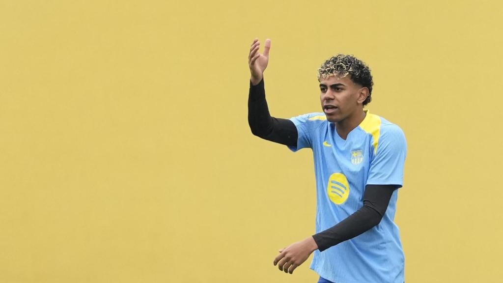 Lamine Yamal en el entrenamiento previo del Barça-Copenhague