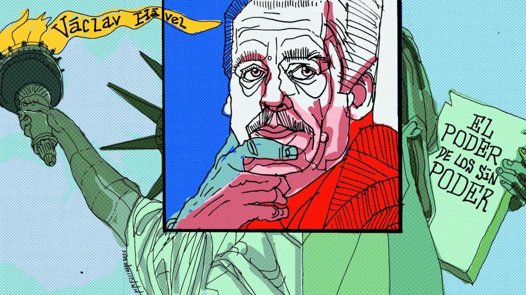 Havel, frente a la Estatua de la Libertad, por Farruqo