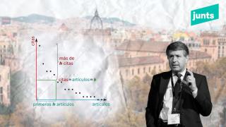 Fotomontaje de Eduard Gràcia (Junts), junto al Índice H de investigadores académicos