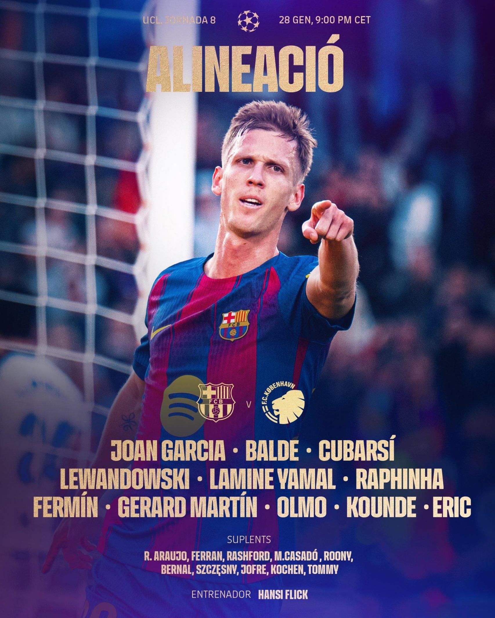 El once del Barça contra el Copenhague