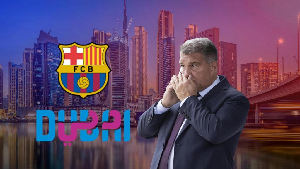 Joan Laporta, en un fotomontaje con los logotipos del Barça y Dubai