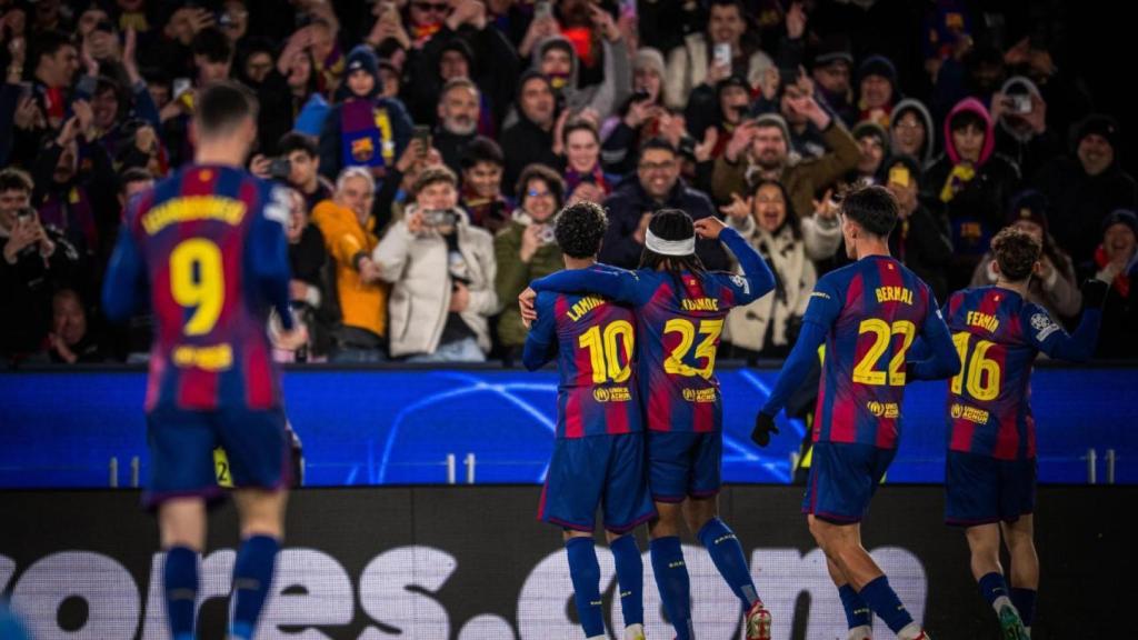 Los jugadores del Barça celebran un gol contra el Copenhague en el Spotify Camp Nou