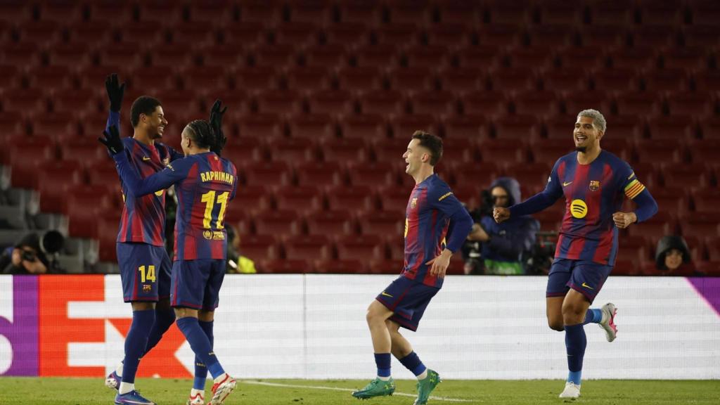 El Barça celebra el gol de Marcus Rashford al Copenhague