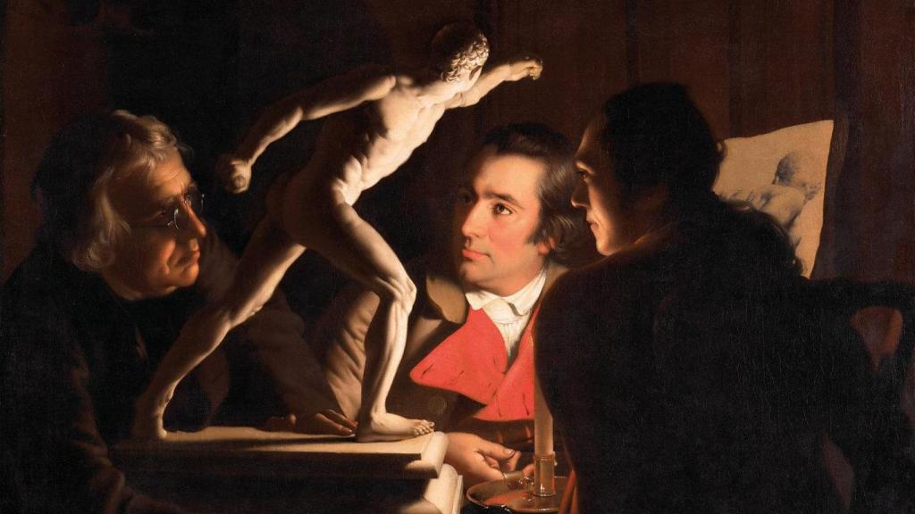 'Three Men contemplating an Sculpture'