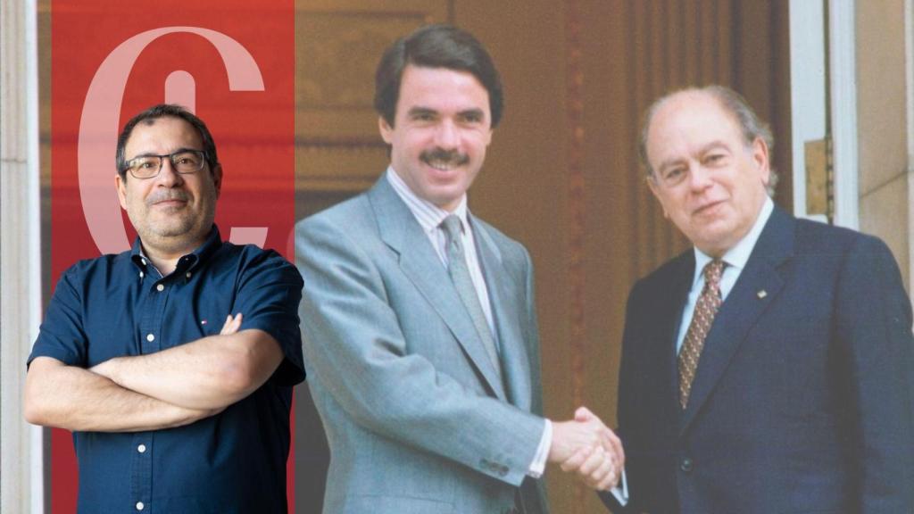 El expresidente del Gobierno José María Aznar le da la mano al expresidente catalán Jordi Pujol