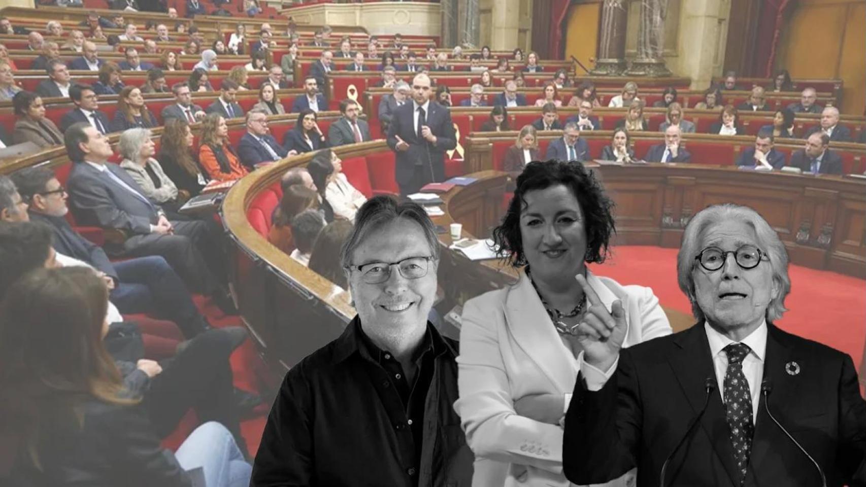 Josep Santacreu, Alícia Romero y Josep Sánchez Llibre, con el Parlament de fondo