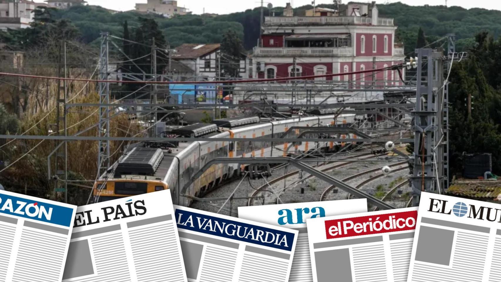Un montaje con una imagen de un tren de Rodalies y las cabeceras de varios periódicos