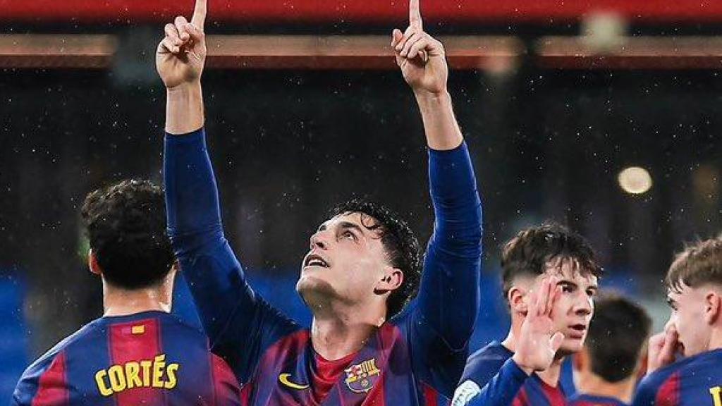 Joaquín Delgado celebra un gol durante el Terrassa-Barça B