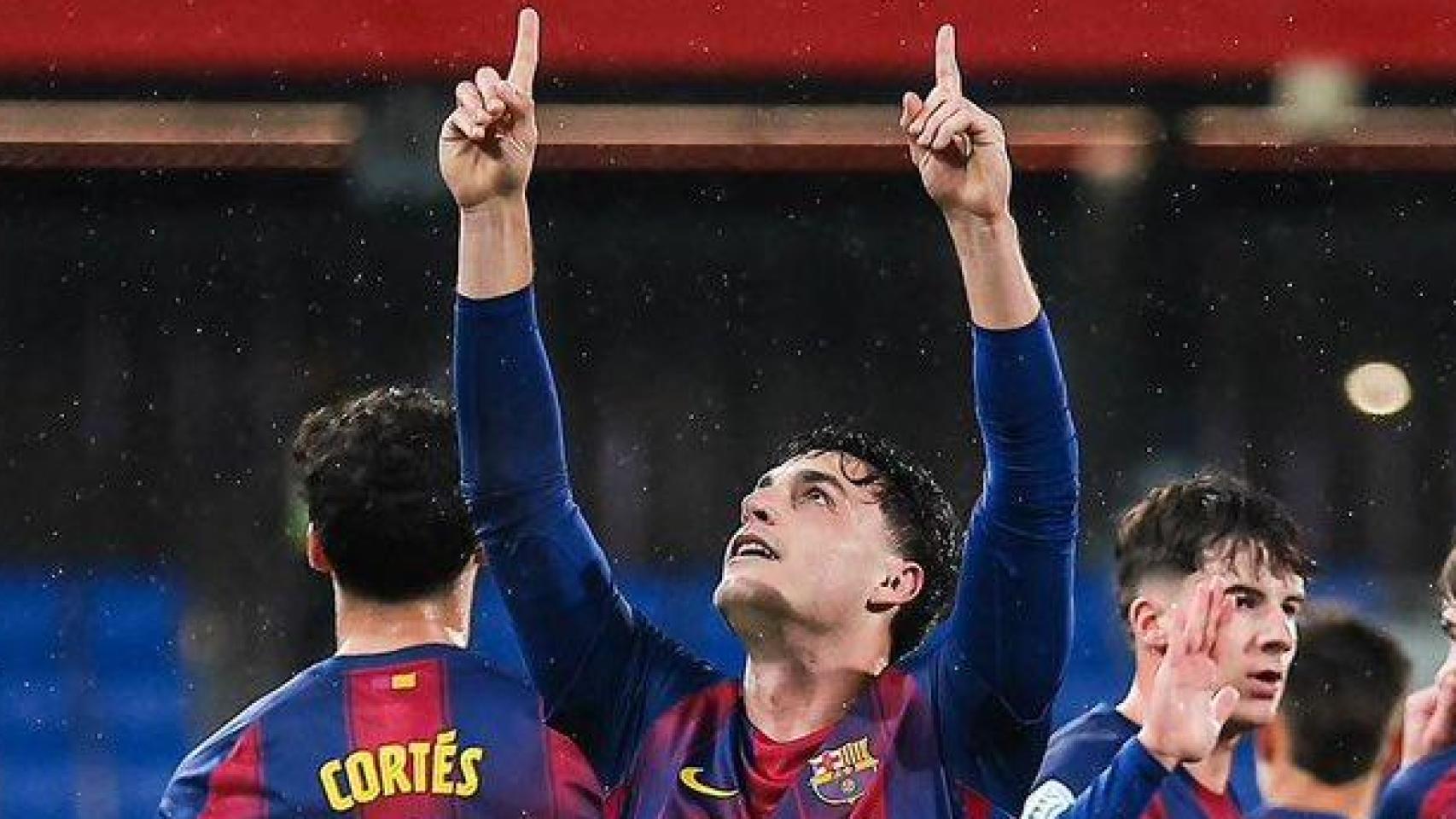 Joaquín Delgado celebra un gol durante el Terrassa-Barça B