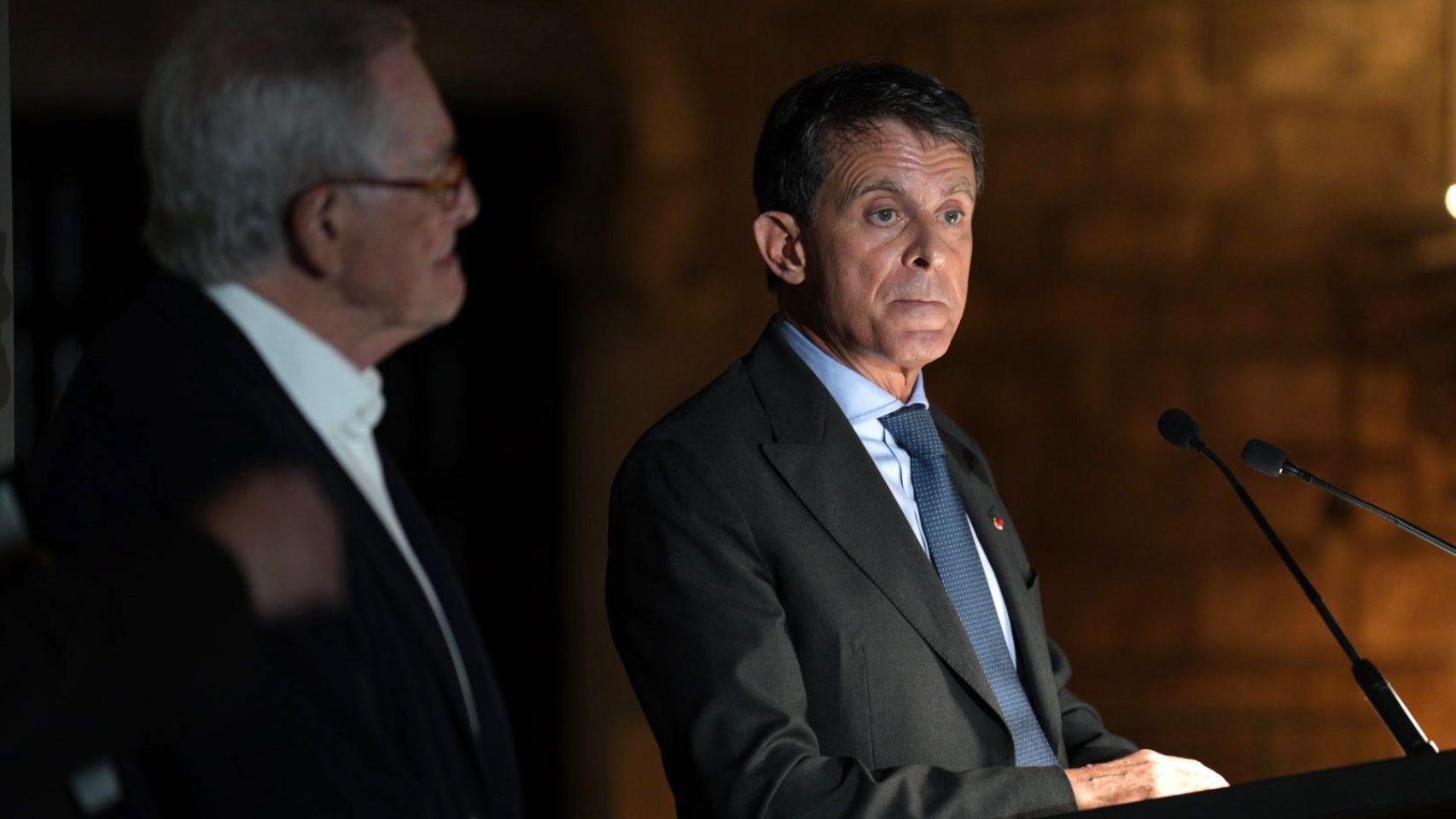 Intervención del exprimer ministro francés, Manuel Valls, acompañado por el exalcalde Xavier Trias en la presentación de la fundación Emet-Verdad en el Salón del Tinell en Barcelona, el 2 de febrero de 2026