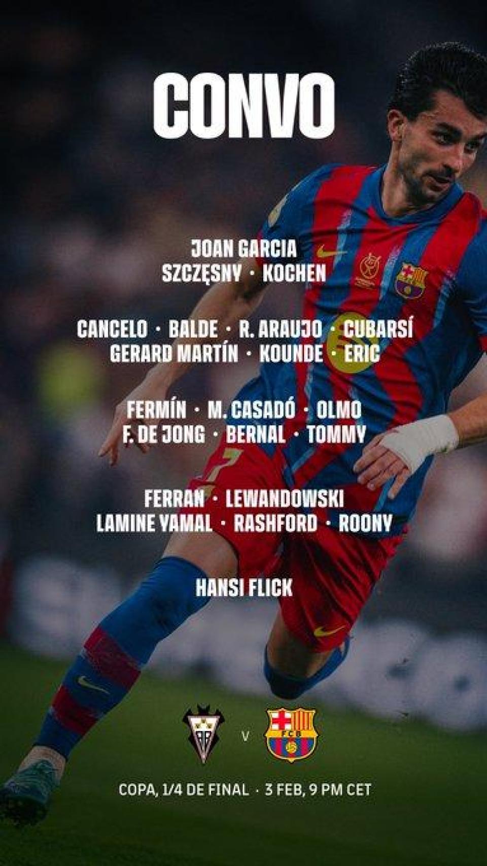 Convocatòria de Hansi Flick per a l'Albacete-Barça