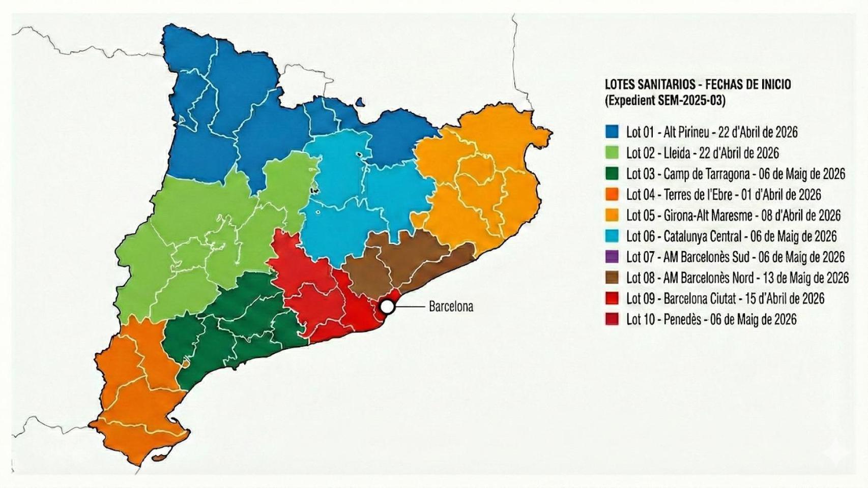 Mapa de inicio del servicio por regiones