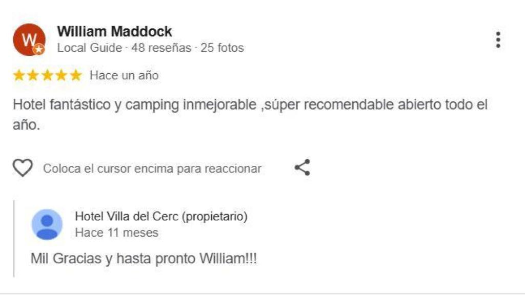 La reseña de William Maddock a su propio negocio de restauración, el Hotel Villa Clerc