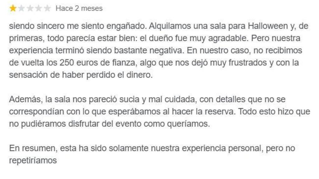 Reseñas de usuarios de Google acerca de su mala experiencia en el Hotel Villa del Cerc