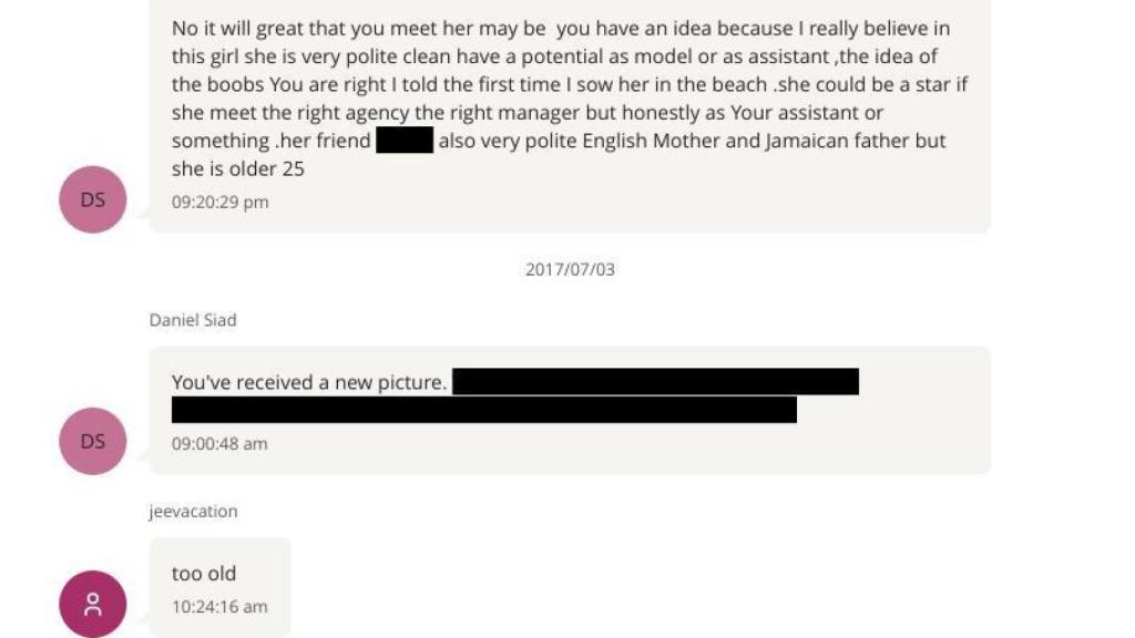 Captura de pantalla de una conversación de Skype entre Daniel Siad y Jeffrey Epstein