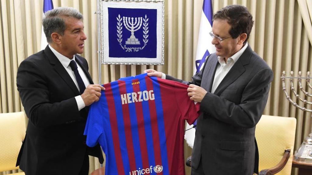 Joan Laporta, amb qui va ser president d'Israel el 2021, Isaac Herzog