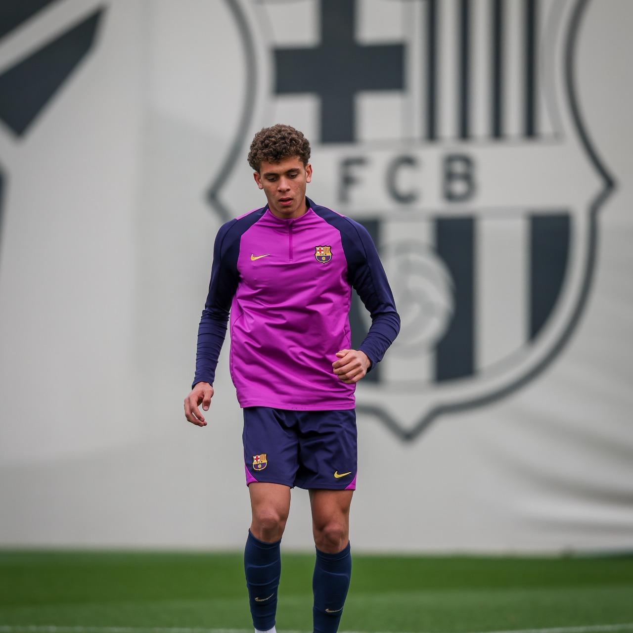 Hamza Abdelkarim en el seu primer entrenament amb el Barça B