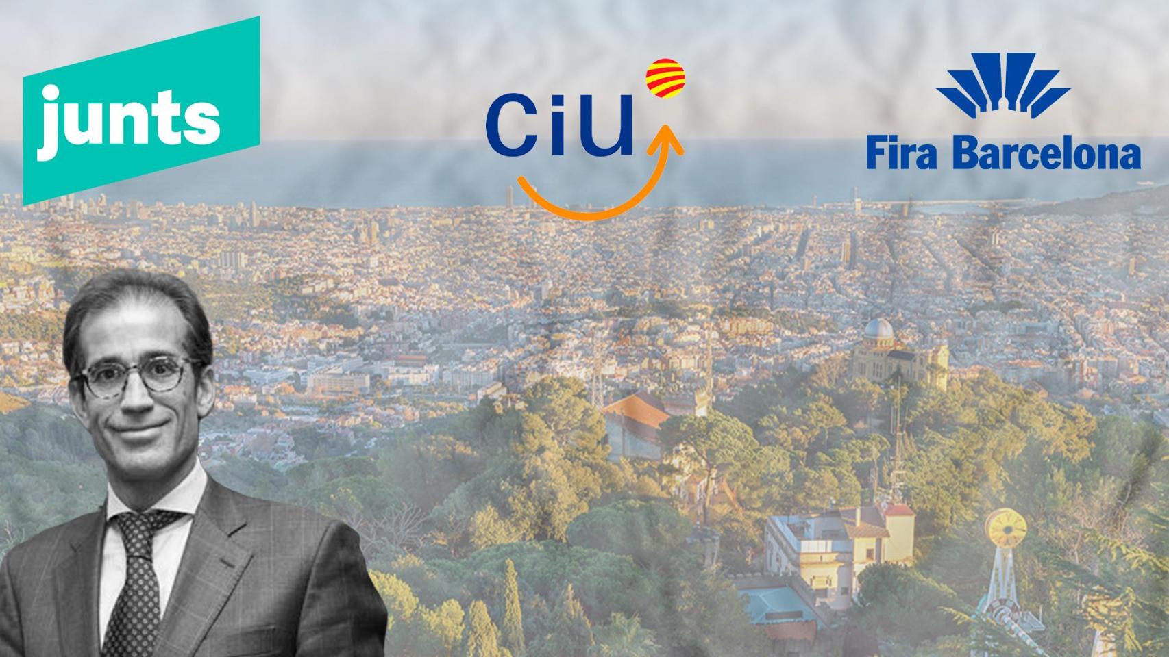Fotomontaje de Pau Relat, con Barcelona desde el Tibidabo y los logos de Fira, Junts y CiU