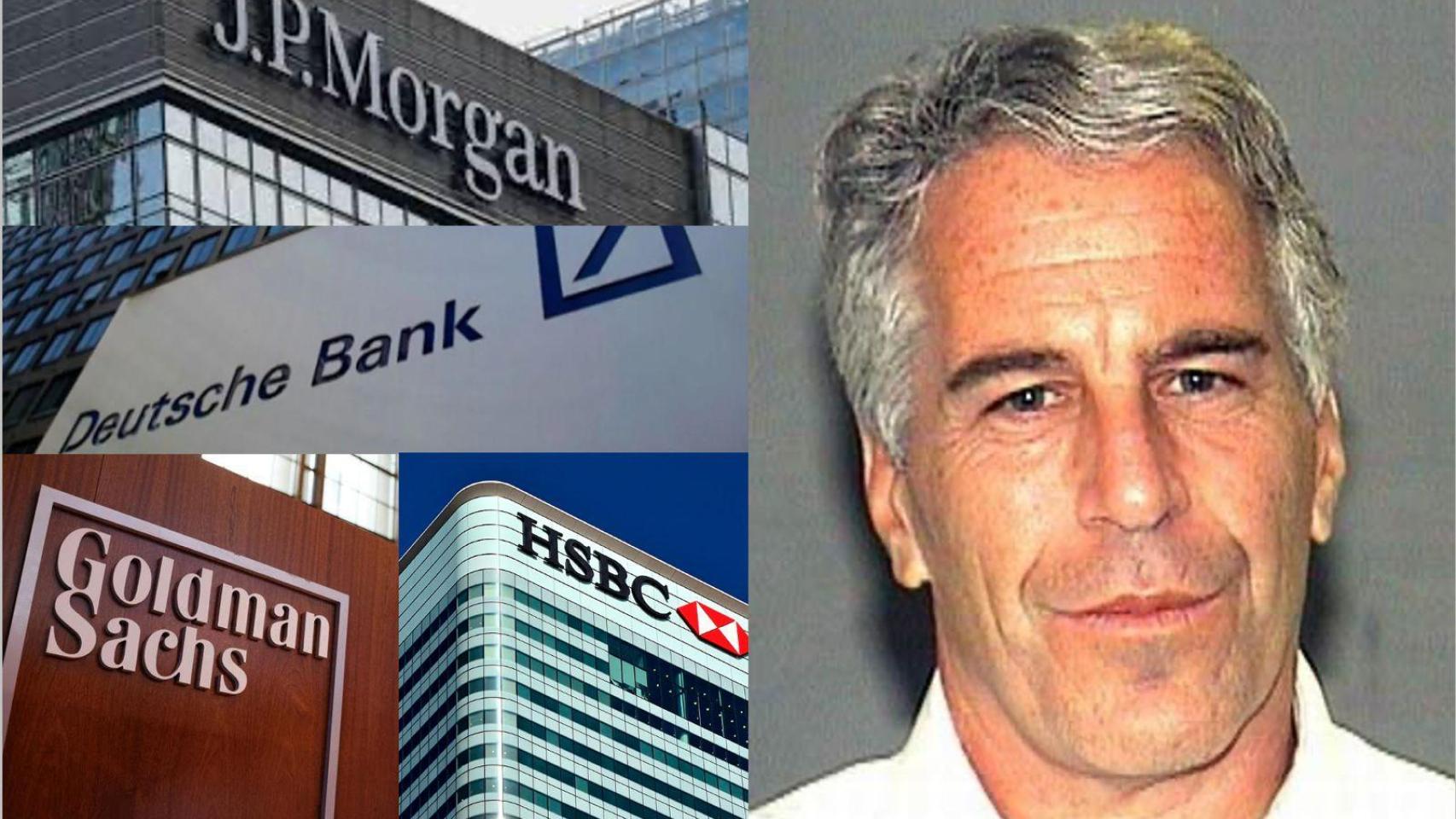 Jeffrey Epstein, en un montaje con edificios de grandes bancos