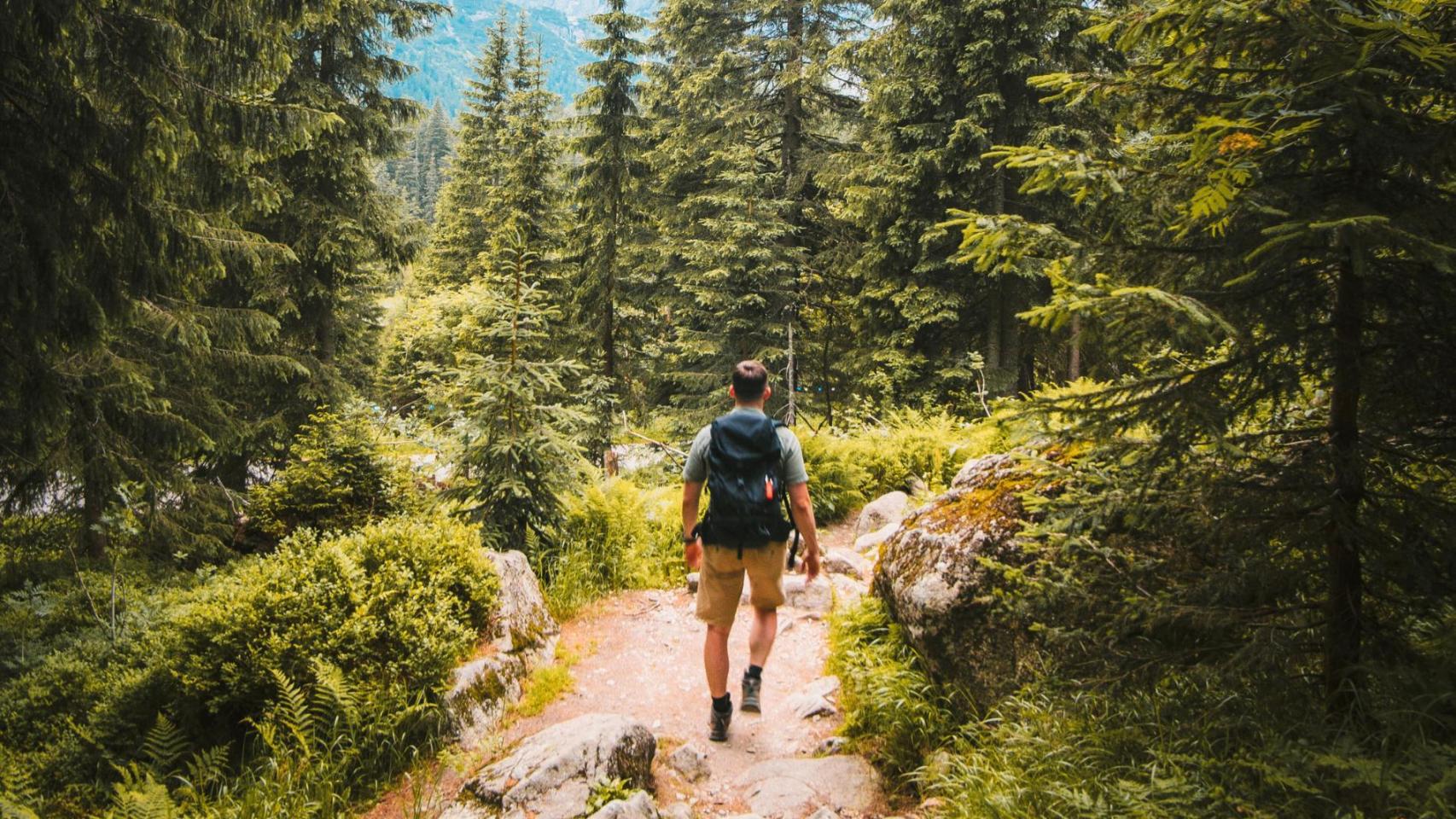 Persona caminando por la montaña