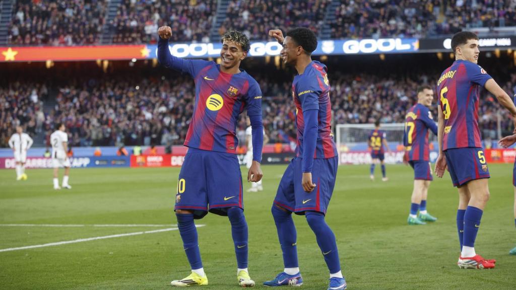 Lamine Yamal celebra el seu golàs al Barça-Mallorca amb Alejandro Balde