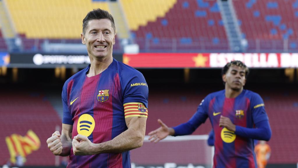 Robert Lewandowski celebra su gol en el Barça-Mallorca