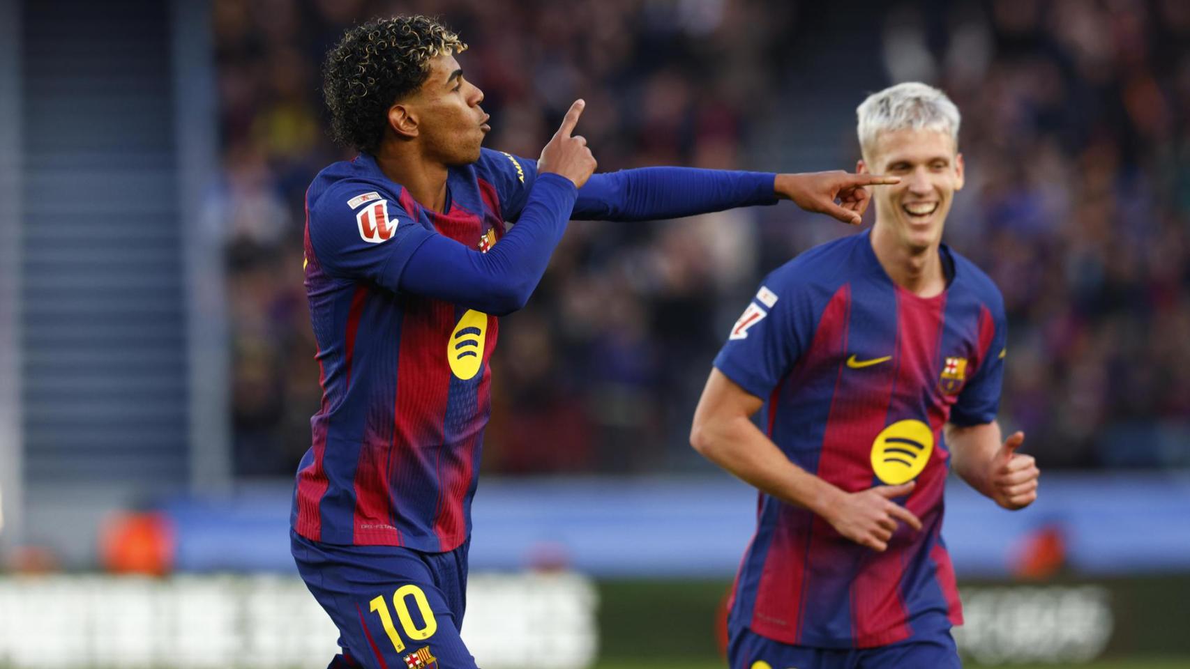 Lamine celebra su gol al Mallorca