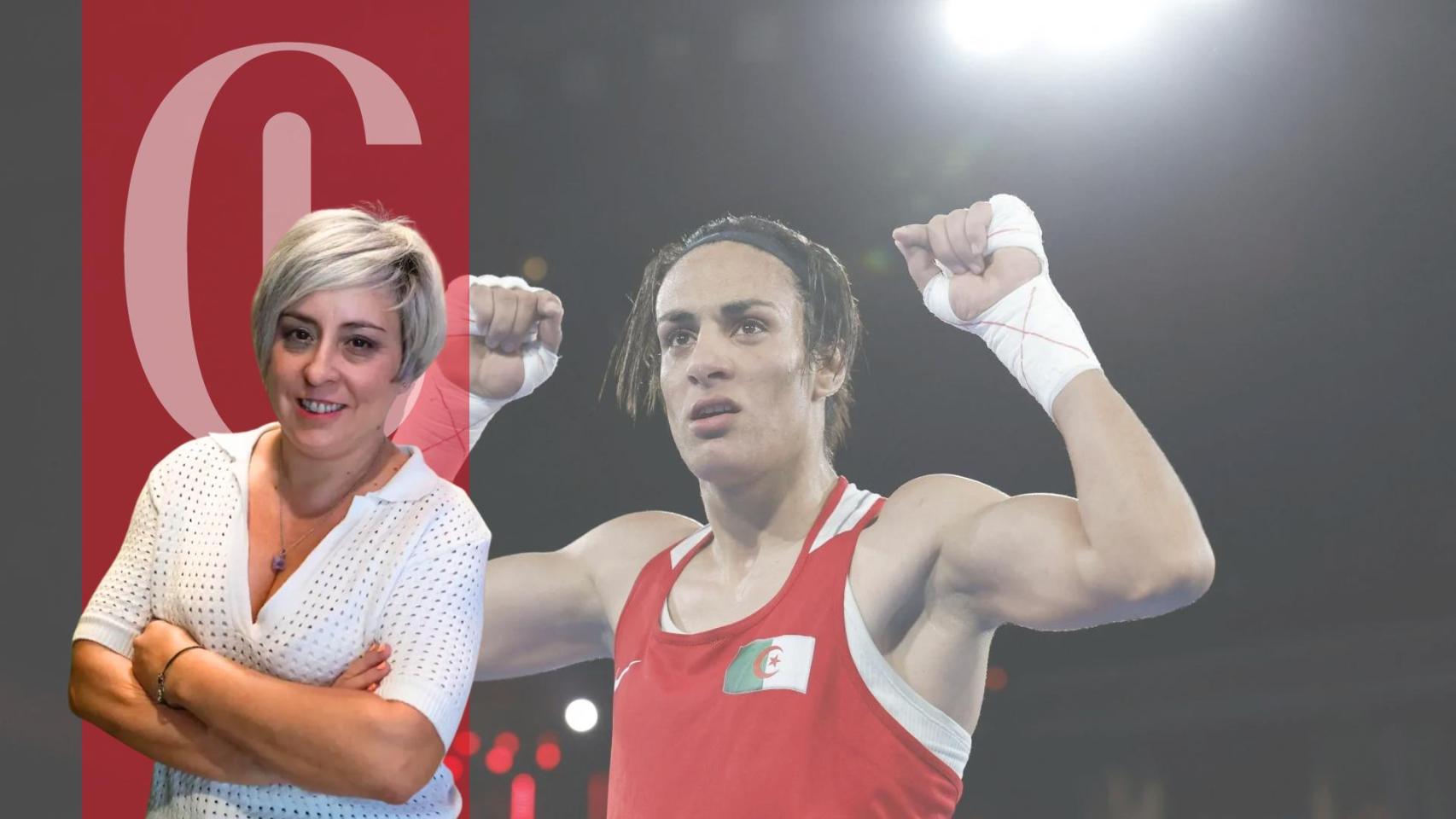 Un fotomontaje de Núria González con una imagen de la boxeadora Imane Khelif de fondo