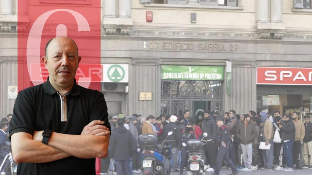 Un fotomontaje de Gonzalo Bernardos con una imagen del consulado de Pakistán de fondo