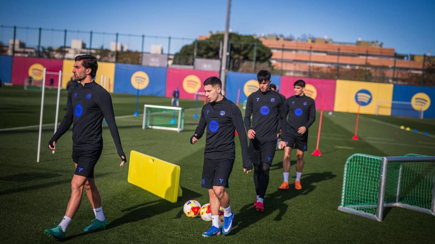 Los jugadores del Barça, en un entrenamiento antes de medirse al Atlético de Madrid