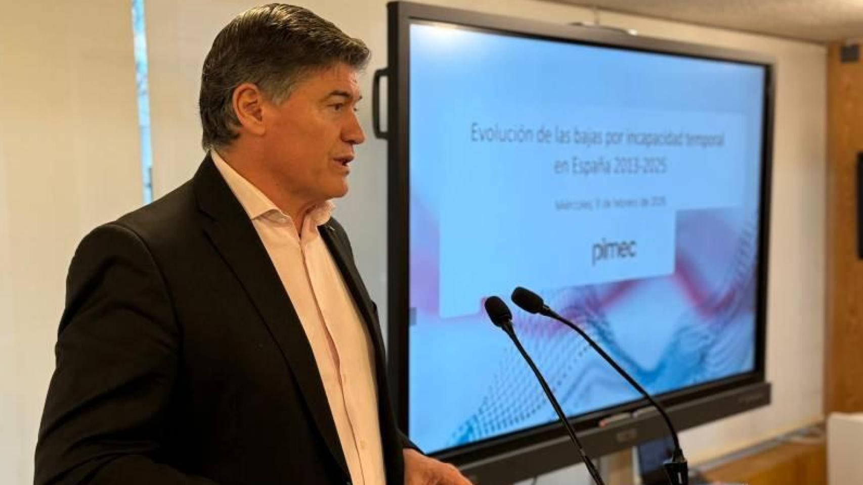 El presidente de Pimec, Antonio Cañete, durante la presentación del informe del Observatorio de la pyme de Cataluña sobre la incapacidad temporal / PIMEC