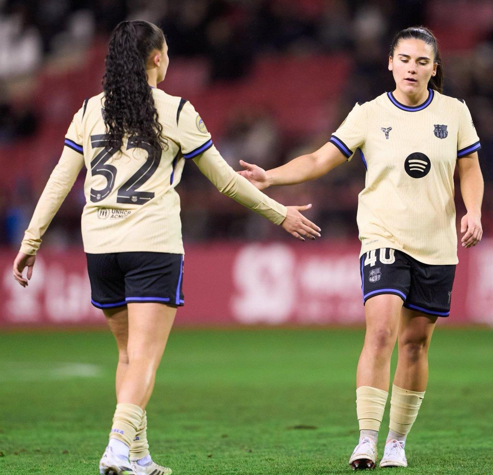 María Llorella y Adriana Ranera, en el día de sus debuts en Liga F con el Barça Femenino