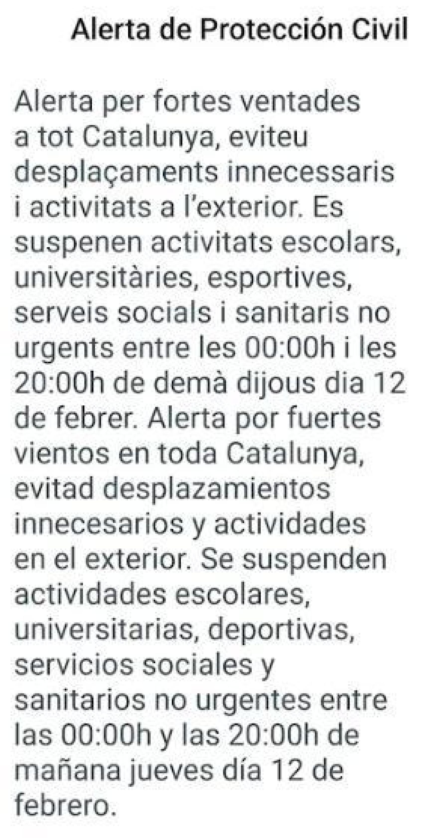 Alerta de Protección Civil de la Generalitat