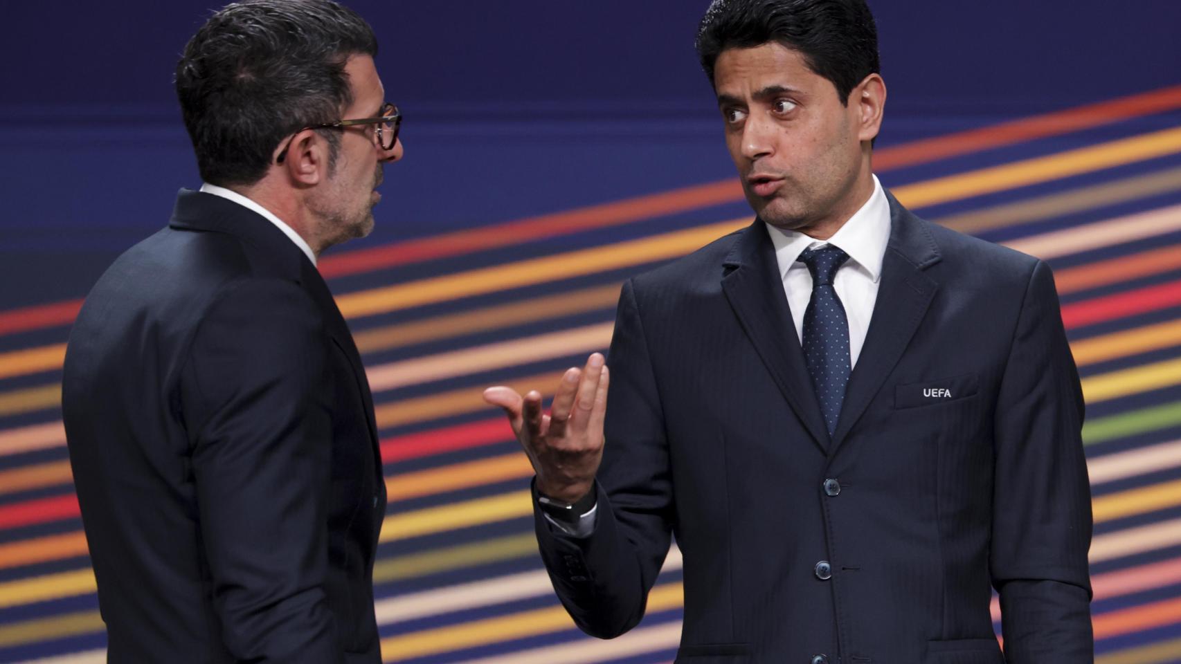 Luis Figo y Nasser Al-Khelaifi, en el 50º congreso de la UEFA