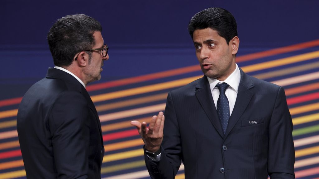 Luis Figo y Nasser Al-Khelaifi, en el 50º congreso de la UEFA