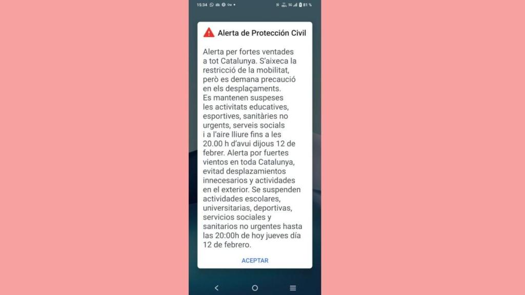 Es-Alert de Protección Civil levantando las restricciones a la movilidad en catalán y manteniéndolas en castellano