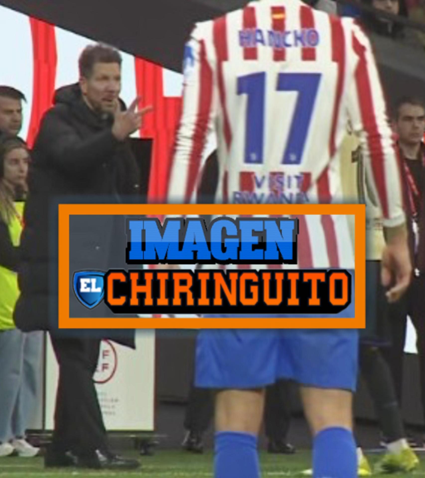 Diego Pablo Simeone provoca Lamine Yamal amb els tres dits, després del tercer gol de l'Atlético de Madrid contra el Barça