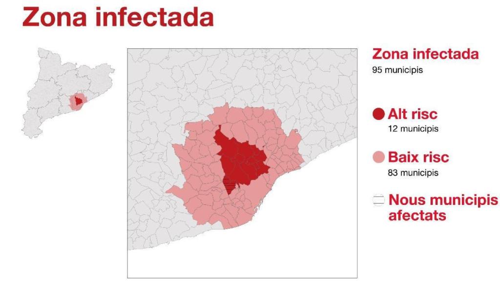 Zonas afectadas por la peste porcina en Cataluña