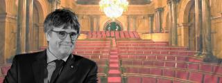 Fotomontaje de Carles Puigdemont con el hemiciclo del Parlament de fondo