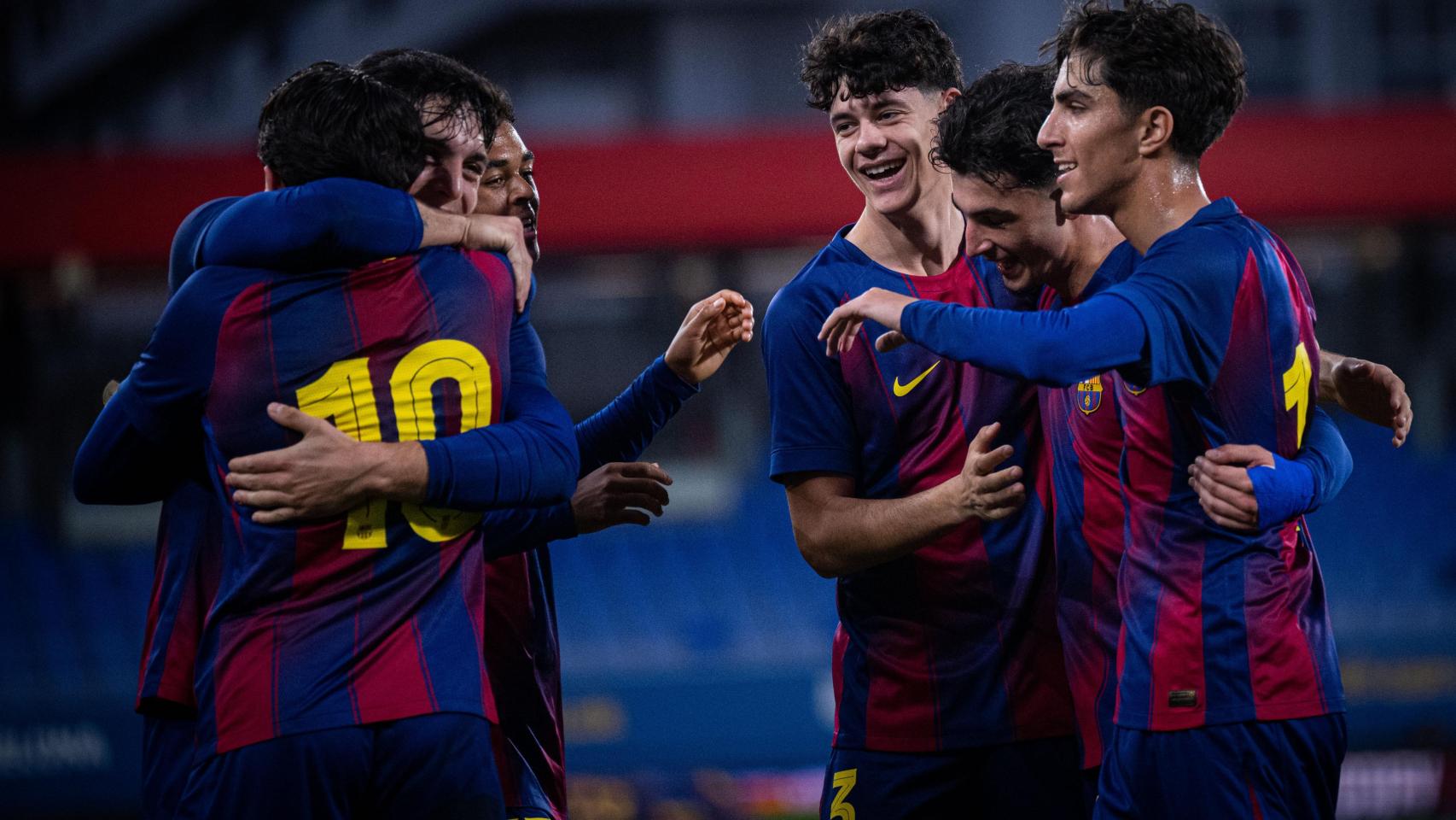 Los jugadores del Barça B celebran un gol contra el Andorra