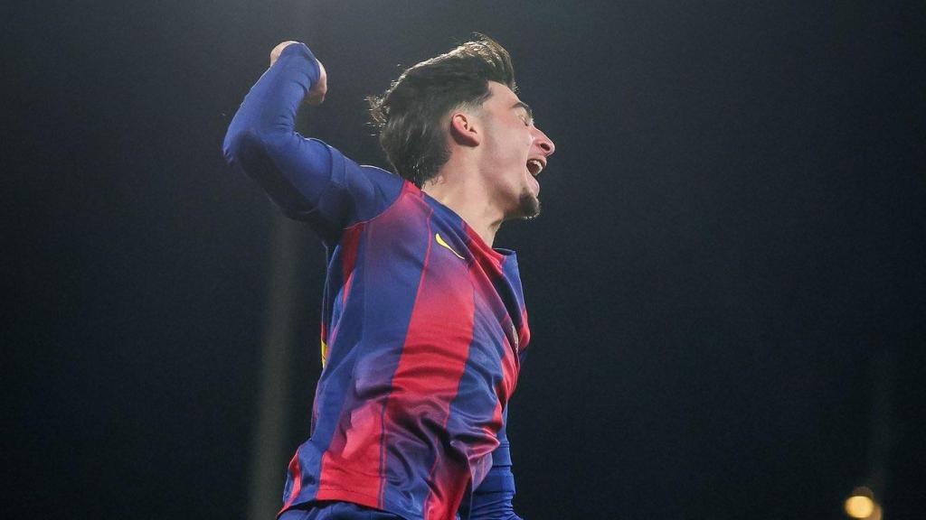 Guille Fernández celebra su gol en el Barça B-Andorra de la Copa Catalunya