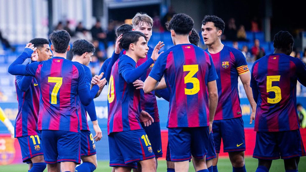 El Barça B de Belletti celebra un gol ante el Andorra