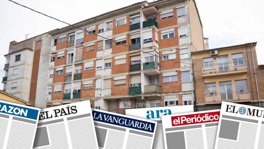 Fotomontaje con el edificio afectado por el incendio en Manlleu