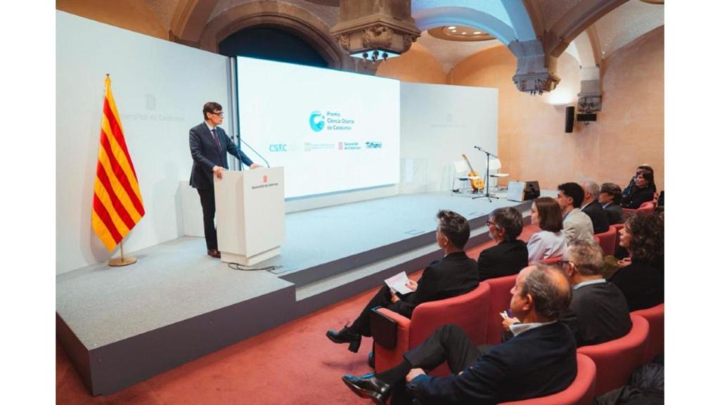 El 'president' Salvador Illa, en la entrega de los Premios Ciencia Oberta ayer