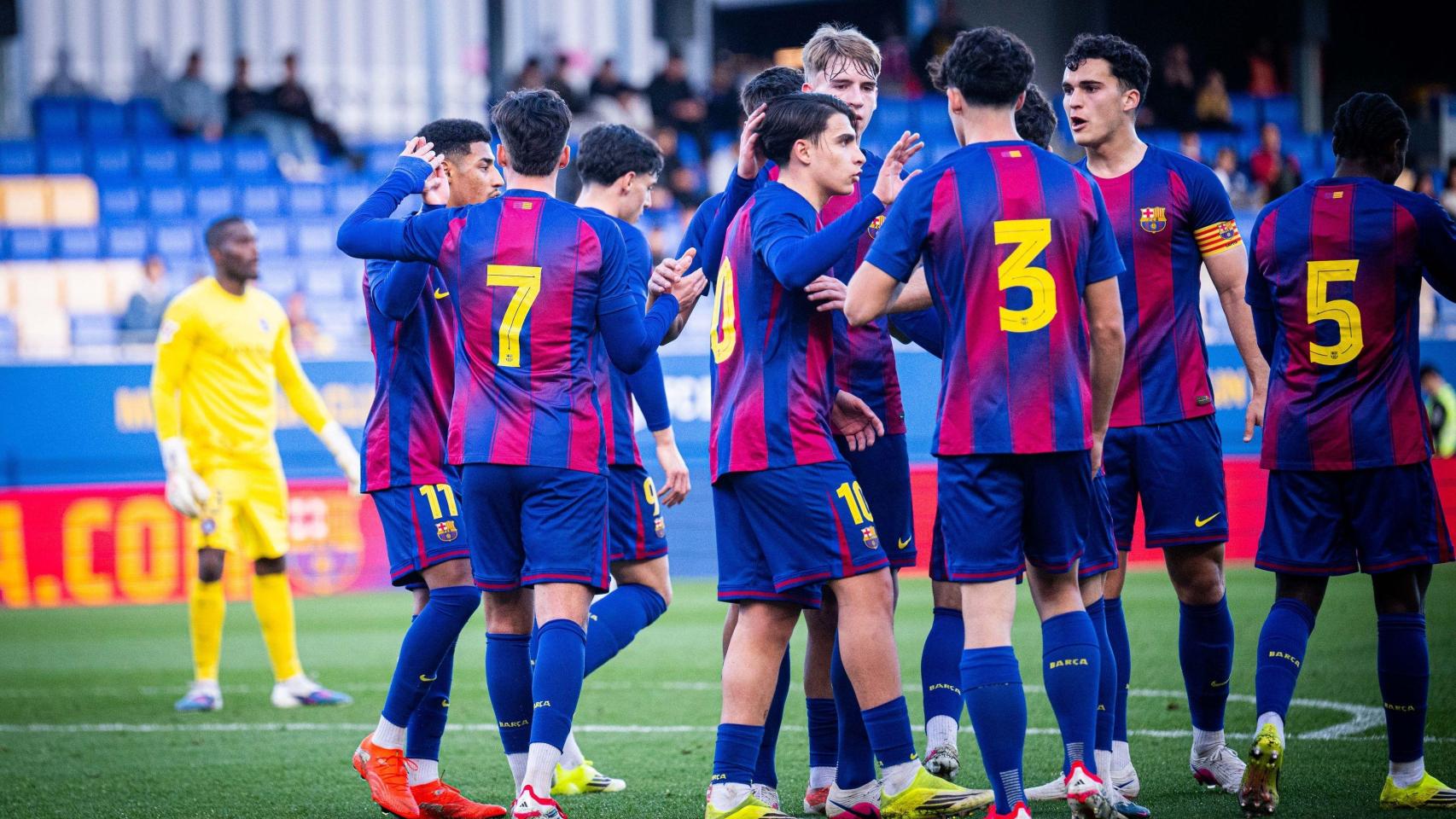 Los jugadores del Barça B celebran un gol contra el Andorra en la Copa Catalunya