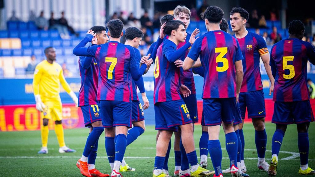 Los jugadores del Barça B celebran un gol contra el Andorra en la Copa Catalunya