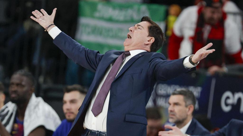 Xavi Pascual reacciona durante el Barça de basket-UCAM Murcia de la Copa del Rey