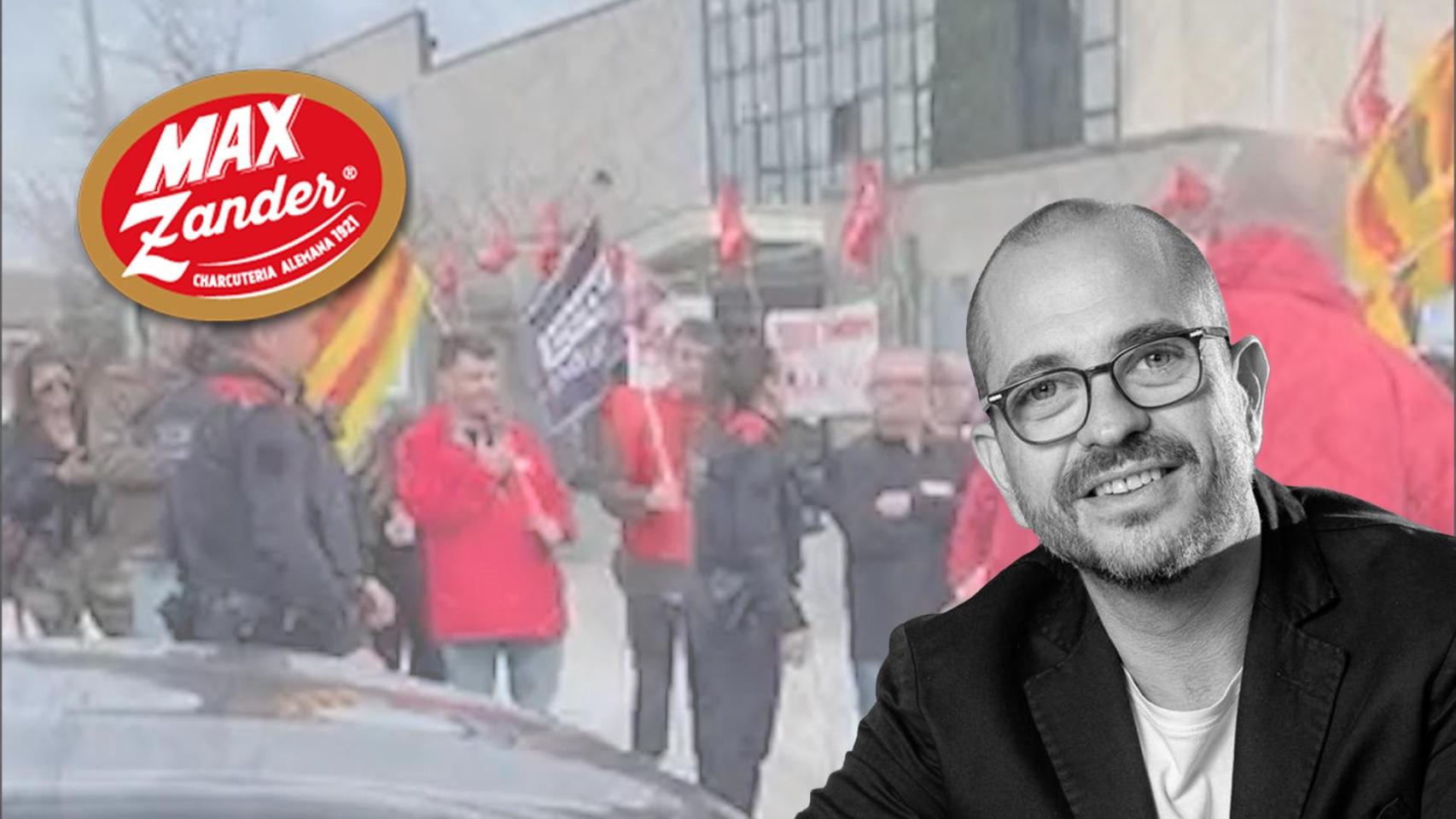 Un montaje de Jordi Farré, con el logo de Max Zander y la huelga de CCOO de fondo