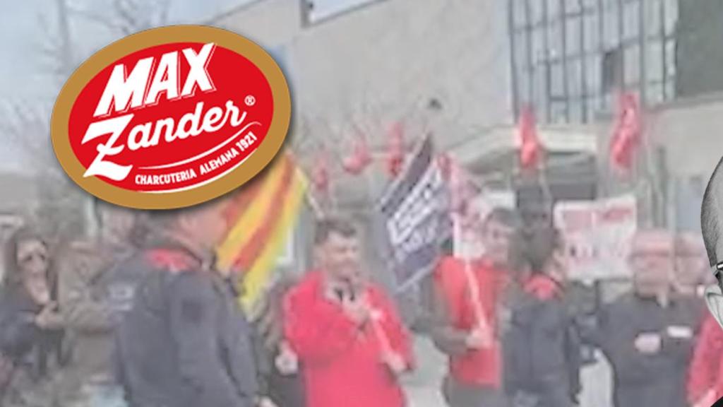 Un montaje de Jordi Farré, con el logo de Max Zander y la huelga de CCOO de fondo